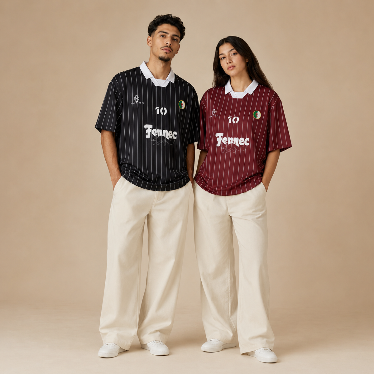 Maillots Fennec N°10 noir et bordeaux portés de face