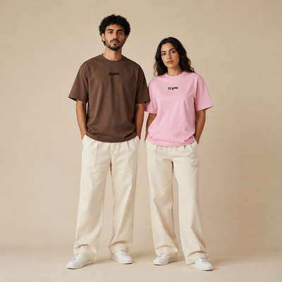 T-shirts Ze3ma brun et rose portés par un homme et une femme
