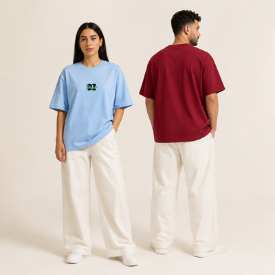 T-shirts DZ Power bleu clair et bordeaux présentés de face et de dos