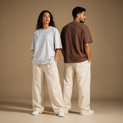 T-shirts Peuple gris clair et brun présentés de face et de dos
