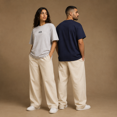 T-shirts 213 gris clair et bleu marine présentés de face et de dos