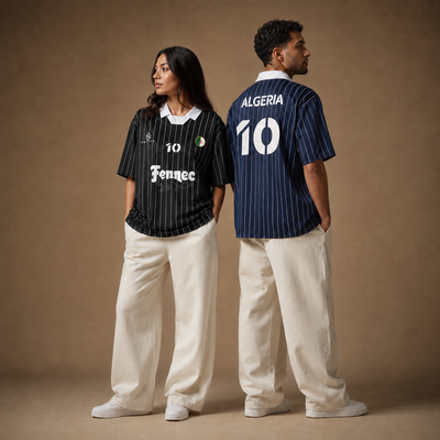 Navy and bordeaux Fennec number 10 jerseys worn back view, ALGERIA lettering
