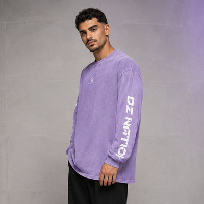T-shirt manches longues DZ violet avec marquage blanc sur la manche