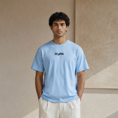 T-shirt Ze3ma bleu clair porté de face
