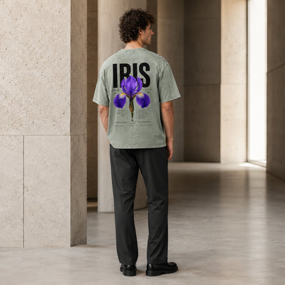 T-shirt Iris d’Alger vert avec grand design Iris imprimé au dos