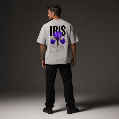 T-shirt Iris d’Alger gris clair avec design botanique au dos