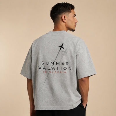 T-shirt Summer in Algeria gris avec design Summer Vacation au dos