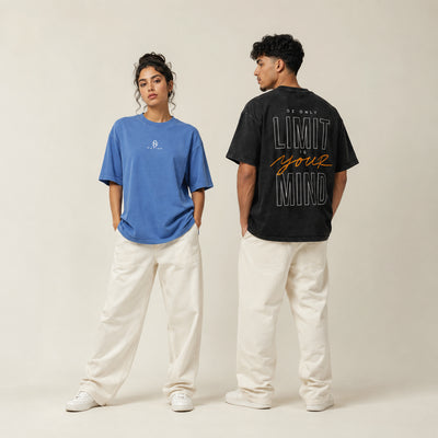 T-shirts Limit bleu et bleu marine présentés de face et de dos