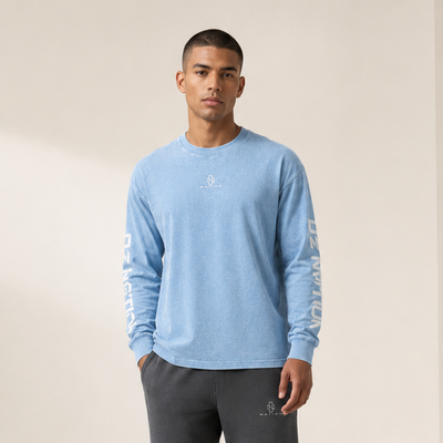 T-shirt manches longues DZ bleu clair porté de face