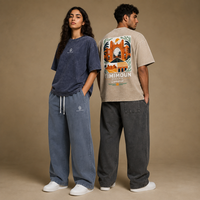 Pantalons Délavés bleu gris et anthracite portés dans des looks DZ Nation