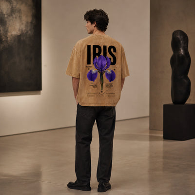 T-shirt Iris d’Alger beige avec illustration botanique au dos