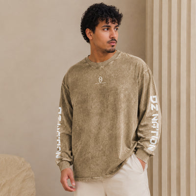 T-shirt manches longues DZ beige délavé porté de face