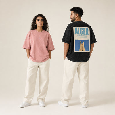 T-shirts Maqam Echahid rose et gris présentés de face et de dos