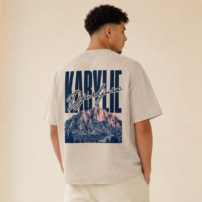 T-shirt Kabylie beige avec illustration du Djurdjura imprimée au dos