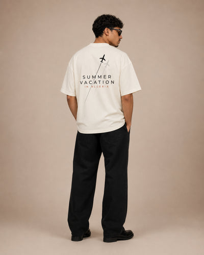 T-shirt Summer in Algeria écru avec avions imprimés au dos