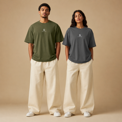 T-shirts Fennec vert et gris portés de face