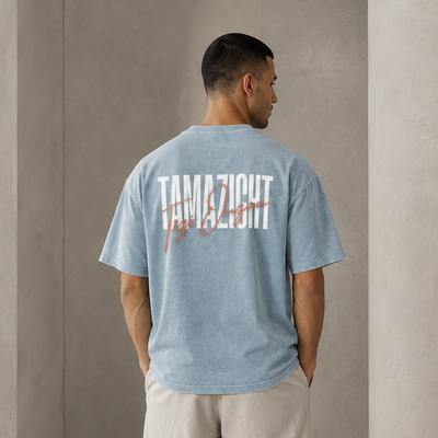 T-shirt Tamazight bleu avec grand design imprimé au dos