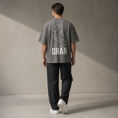 T-shirt Oran gris avec lion blanc et inscription ORAN au dos
