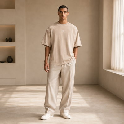 T-shirt Oran beige porté de face