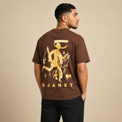 T-shirt Djanet brun avec grand design imprimé au dos