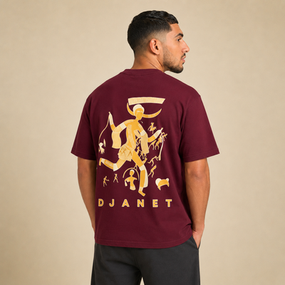 T-shirt Djanet bordeaux avec design inspiré du Sahara algérien imprimé au dos