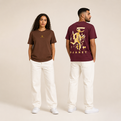 T-shirts Djanet brun et bordeaux présentés de face et de dos