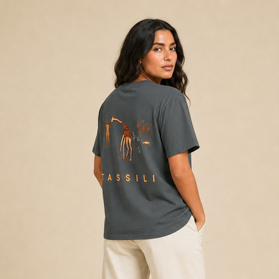 T-shirt Tassili Rupestre gris avec design Tassili au dos