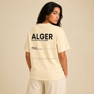 T-shirt Alger 1962 écru porté de dos