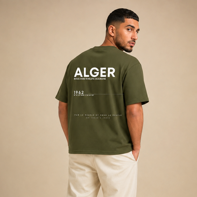 T-shirt Alger 1962 vert kaki avec design imprimé au dos