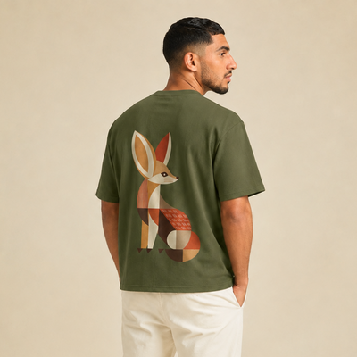 T-shirt Fennec vert avec illustration graphique du fennec au dos