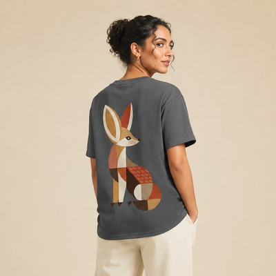 T-shirt Fennec gris avec grand design fennec imprimé au dos