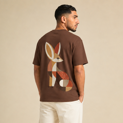 T-shirt Fennec brun avec illustration géométrique au dos