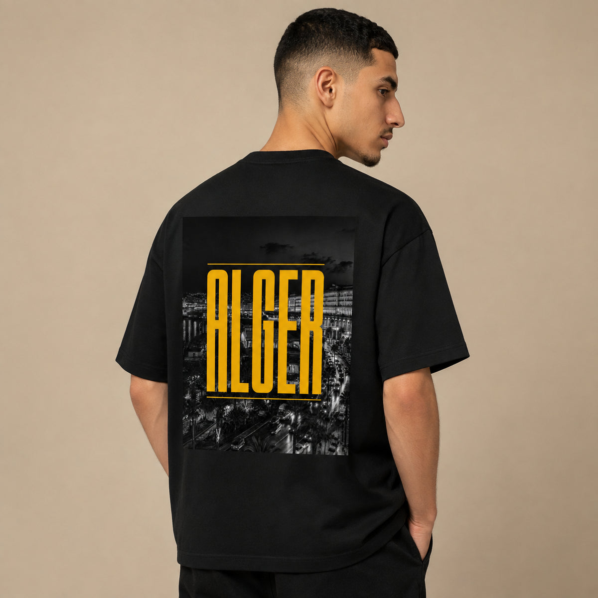 T-shirt Alger noir avec grand design photographique au dos