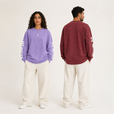 T-shirts manches longues DZ violet et bordeaux présentés de dos