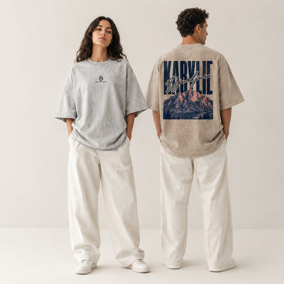 T-shirt Kabylie beige présenté de face et de dos sur homme et femme