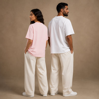 T-shirts Constantine rose et blanc présentés de dos