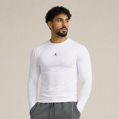 T-shirt Performance manches longues blanc ajusté porté de face