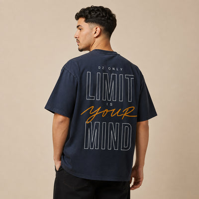 T-shirt Limit bleu marine avec grand design Limit Is Your Mind imprimé au dos
