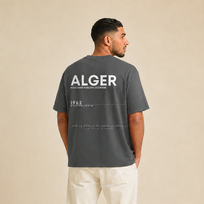 T-shirt Alger 1962 gris anthracite porté de dos